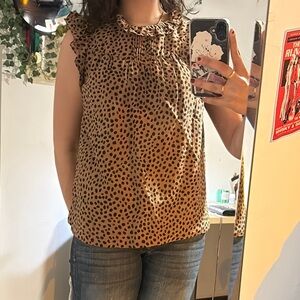 J. Crew Tan and Brown Ruffled Sleeveless Blouse
